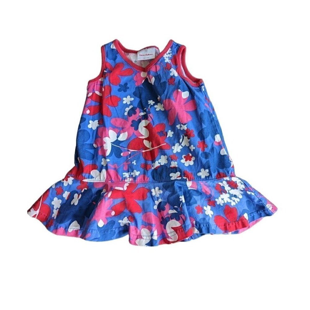 Hanna Andersson Blue/Red Floral Sleeveless Shirt Girls Size 3T